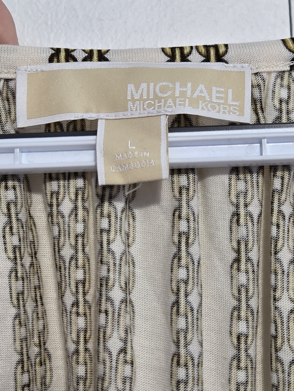 Michael Michael Kors Chain Print Peasant‎ Blouse Cream Gold Large - Picture 2 of 4